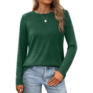 XIEERDUO Long Sleeve Shirts for Women Casual Crew Neck Basic Fall Tops Loose Fit Comfy(Dark Green)
