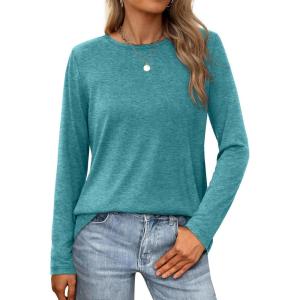 XIEERDUO Long Sleeve Shirts for Women Casual Crew Neck Basic Fall Tops Loose Fit Comfy(Gray Green)