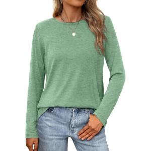 XIEERDUO Long Sleeve Shirts for Women Casual Crew Neck Basic Fall Tops Loose Fit Comfy(Light Green)