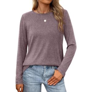 XIEERDUO Long Sleeve Shirts for Women Casual Crew Neck Basic Fall Tops Loose Fit Comfy(Taupe)