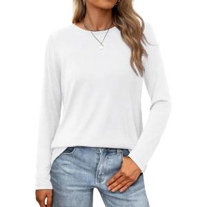 XIEERDUO Long Sleeve Shirts for Women Casual Crew Neck Basic Fall Tops Loose Fit Comfy(White)