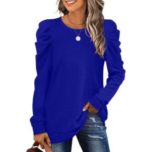 XIEERDUO Long Sleeve Shirts for Women Puff Sleeve Tops Pullover Sweaters Fall Fashion Women’s Clothing Loose Fit(01a-blue)