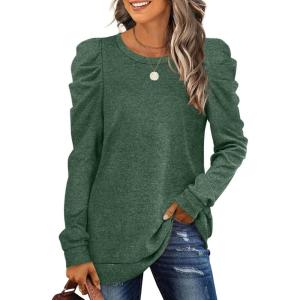 XIEERDUO Long Sleeve Shirts for Women Puff Sleeve Tops Pullover Sweaters Fall Fashion Women’s Clothing Loose Fit(04a-green)