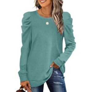 XIEERDUO Long Sleeve Shirts for Women Puff Sleeve Tops Pullover Sweaters Fall Fashion Women’s Clothing Loose Fit(04a-greyblue)