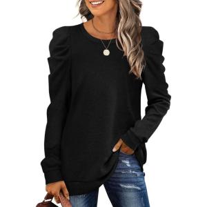 XIEERDUO Long Sleeve Shirts for Women Puff Sleeve Tops Pullover Sweaters Fall Fashion Women’s Clothing Loose Fit(Black)