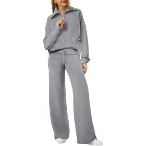 XIEERDUO Lounge Sets For Women 2025 Half Zip Sweatshirt And Wide Leg Sweatpant 2 Piece Outfits Sweatsuit Tracksuit(08-dark Grey)