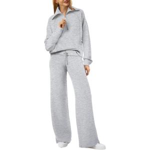 XIEERDUO Lounge Sets For Women 2025 Half Zip Sweatshirt And Wide Leg Sweatpant 2 Piece Outfits Sweatsuit Tracksuit(11-grey)