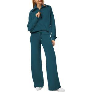 XIEERDUO Lounge Sets For Women 2025 Half Zip Sweatshirt And Wide Leg Sweatpant 2 Piece Outfits Sweatsuit Tracksuit(15-teal)