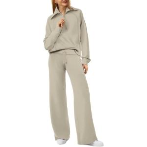 XIEERDUO Lounge Sets For Women 2025 Half Zip Sweatshirt And Wide Leg Sweatpant 2 Piece Outfits Sweatsuit Tracksuit(19-light Khaki)