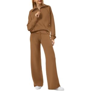 XIEERDUO Lounge Sets For Women 2025 Half Zip Sweatshirt And Wide Leg Sweatpant 2 Piece Outfits Sweatsuit Tracksuit(20-coffee)
