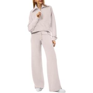 XIEERDUO Lounge Sets For Women 2025 Half Zip Sweatshirt And Wide Leg Sweatpant 2 Piece Outfits Sweatsuit Tracksuit(Kangaroo-khaki)