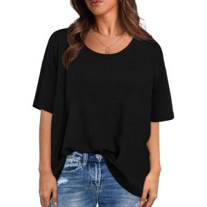 XIEERDUO Oversized T Shirts for Women Summer Short Sleeve Tops Loose Scook Neck(Black)