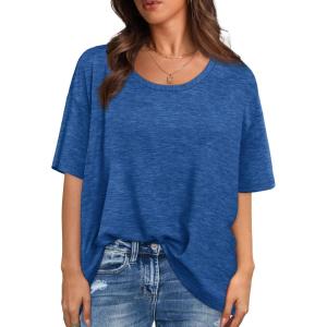 XIEERDUO Oversized T Shirts for Women Summer Short Sleeve Tops Loose Scook Neck(Dark Blue)