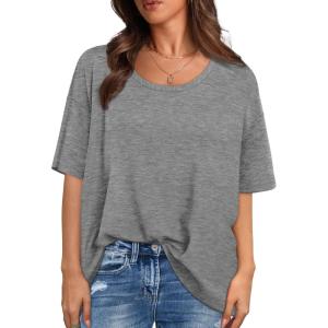 XIEERDUO Oversized T Shirts for Women Summer Short Sleeve Tops Loose Scook Neck(Grey)