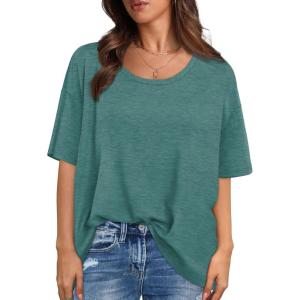 XIEERDUO Oversized T Shirts for Women Summer Short Sleeve Tops Loose Scook Neck(Grey Green)