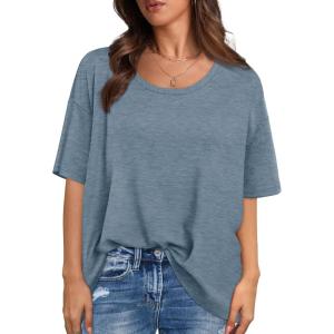 XIEERDUO Oversized T Shirts for Women Summer Short Sleeve Tops Loose Scook Neck(Greyblue)