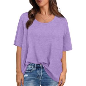XIEERDUO Oversized T Shirts for Women Summer Short Sleeve Tops Loose Scook Neck(Lavender)