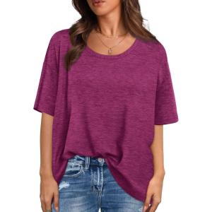 XIEERDUO Oversized T Shirts for Women Summer Short Sleeve Tops Loose Scook Neck(Purple)
