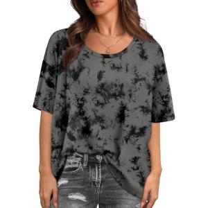 XIEERDUO Oversized T Shirts for Women Summer Short Sleeve Tops Loose Scook Neck(Tie-dye)