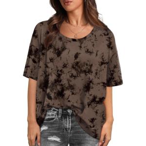 XIEERDUO Oversized T Shirts for Women Summer Short Sleeve Tops Loose Scook Neck(Tie-dye2)