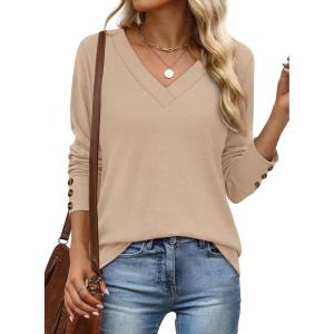 XIEERDUO Thermal Fall Outfits 2025 Dressy Casual Womens Sweater Fashion Clothing V Neck Tunic Tops(Beige)