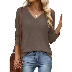 XIEERDUO Thermal Fall Outfits 2025 Dressy Casual Womens Sweater Fashion Clothing V Neck Tunic Tops(Coffee)