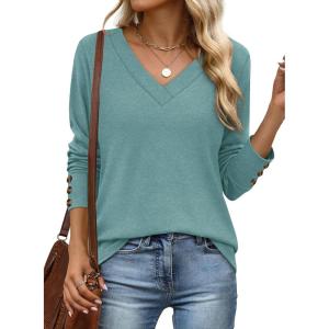 XIEERDUO Thermal Fall Outfits 2025 Dressy Casual Womens Sweater Fashion Clothing V Neck Tunic Tops(Greyblue)