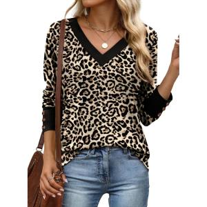 XIEERDUO Thermal Fall Outfits 2025 Dressy Casual Womens Sweater Fashion Clothing V Neck Tunic Tops(Leopard)