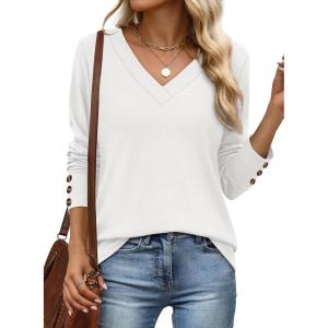 XIEERDUO Thermal Fall Outfits 2025 Dressy Casual Womens Sweater Fashion Clothing V Neck Tunic Tops(White)