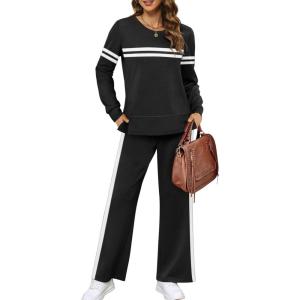 XIEERDUO Women’s 2 Piece Lounge Sets Side Slit Outfits Wide Leg Tracksuit Comfy Loungewear Fashion Sweatsuit S-3XL(Z Black White)