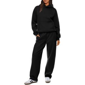 XIEERDUO Womens 2 Piece Outfits 2024 Sweatsuit Set Track Suits Oversized Hoodie Sweatshirts Wide Leg Sweatpants with Pockets(A01-black)