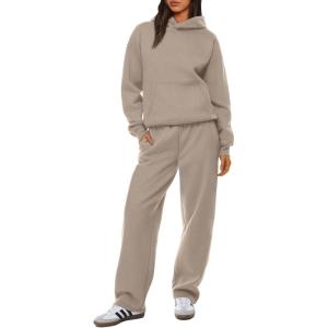 XIEERDUO Womens 2 Piece Outfits 2024 Sweatsuit Set Track Suits Oversized Hoodie Sweatshirts Wide Leg Sweatpants with Pockets(A02-coffeegrey)