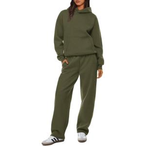 XIEERDUO Womens 2 Piece Outfits 2024 Sweatsuit Set Track Suits Oversized Hoodie Sweatshirts Wide Leg Sweatpants with Pockets(A04-brown Green)