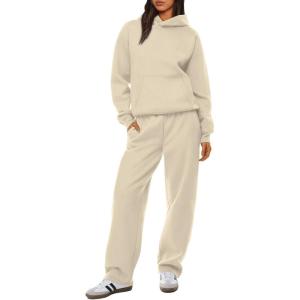 XIEERDUO Womens 2 Piece Outfits 2024 Sweatsuit Set Track Suits Oversized Hoodie Sweatshirts Wide Leg Sweatpants with Pockets(A07-apricot)