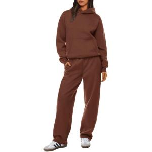 XIEERDUO Womens 2 Piece Outfits 2024 Sweatsuit Set Track Suits Oversized Hoodie Sweatshirts Wide Leg Sweatpants with Pockets(A09-brown)