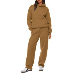 XIEERDUO Womens 2 Piece Outfits 2024 Sweatsuit Set Track Suits Oversized Hoodie Sweatshirts Wide Leg Sweatpants with Pockets(A10- Khaki)