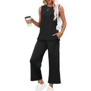 XIEERDUO Women’s 2 Piece Outfits Summer Travel Tracksuit Loose Wide Leg Loungewear Comfy Lounge Sets S-3XL(A01-black)