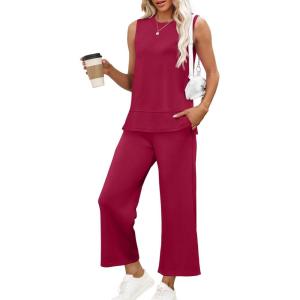 XIEERDUO Women’s 2 Piece Outfits Summer Travel Tracksuit Loose Wide Leg Loungewear Comfy Lounge Sets S-3XL(A06-burgundy)