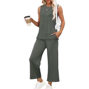 XIEERDUO Women’s 2 Piece Outfits Summer Travel Tracksuit Loose Wide Leg Loungewear Comfy Lounge Sets S-3XL(A07-dark Greygreen)