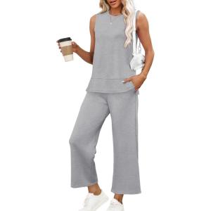 XIEERDUO Women’s 2 Piece Outfits Summer Travel Tracksuit Loose Wide Leg Loungewear Comfy Lounge Sets S-3XL(A08-grey)