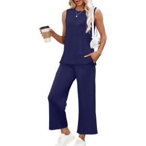 XIEERDUO Women’s 2 Piece Outfits Summer Travel Tracksuit Loose Wide Leg Loungewear Comfy Lounge Sets S-3XL(A09-navy)