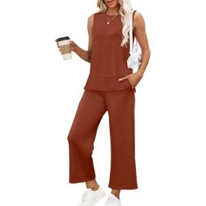 XIEERDUO Women’s 2 Piece Outfits Summer Travel Tracksuit Loose Wide Leg Loungewear Comfy Lounge Sets S-3XL(A10-rust)