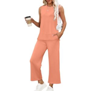 XIEERDUO Women’s 2 Piece Outfits Summer Travel Tracksuit Loose Wide Leg Loungewear Comfy Lounge Sets S-3XL(A11-coral)