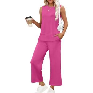 XIEERDUO Women’s 2 Piece Outfits Summer Travel Tracksuit Loose Wide Leg Loungewear Comfy Lounge Sets S-3XL(A12-pink)