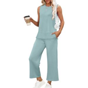 XIEERDUO Women’s 2 Piece Outfits Summer Travel Tracksuit Loose Wide Leg Loungewear Comfy Lounge Sets S-3XL(A14-turquoise)