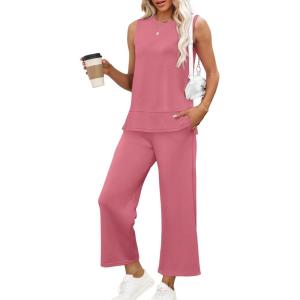 XIEERDUO Women’s 2 Piece Outfits Summer Travel Tracksuit Loose Wide Leg Loungewear Comfy Lounge Sets S-3XL(A15-lychee Pink)