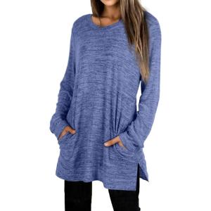 XIEERDUO Womens Casual Sweatshirts Long Sleeve Shirts Oversized With Pocket Tunic Tops S-3XL(100-blue)