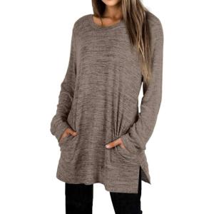 XIEERDUO Womens Casual Sweatshirts Long Sleeve Shirts Oversized With Pocket Tunic Tops S-3XL(102-coffee)