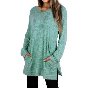 XIEERDUO Womens Casual Sweatshirts Long Sleeve Shirts Oversized With Pocket Tunic Tops S-3XL(107-lakegreen)