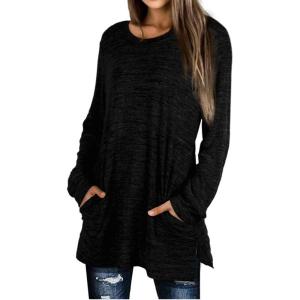 XIEERDUO Womens Casual Sweatshirts Long Sleeve Shirts Oversized With Pocket Tunic Tops S-3XL(113-black)